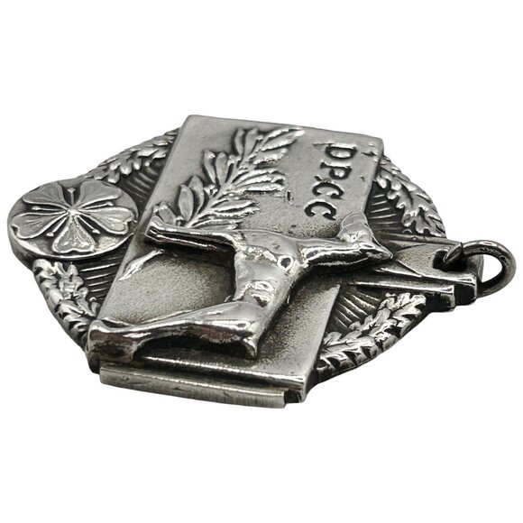 Vintage 925 Sterling Silver Doberman Hexagon Necklace Pendant - Monogrammed - Picture 3 of 4